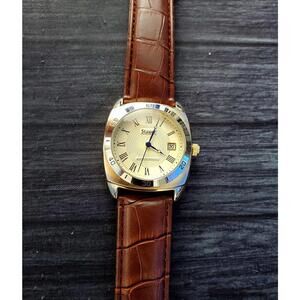 Rare Stauer Time Master Piezo Mens‎ Watch Brown Leather Strap
